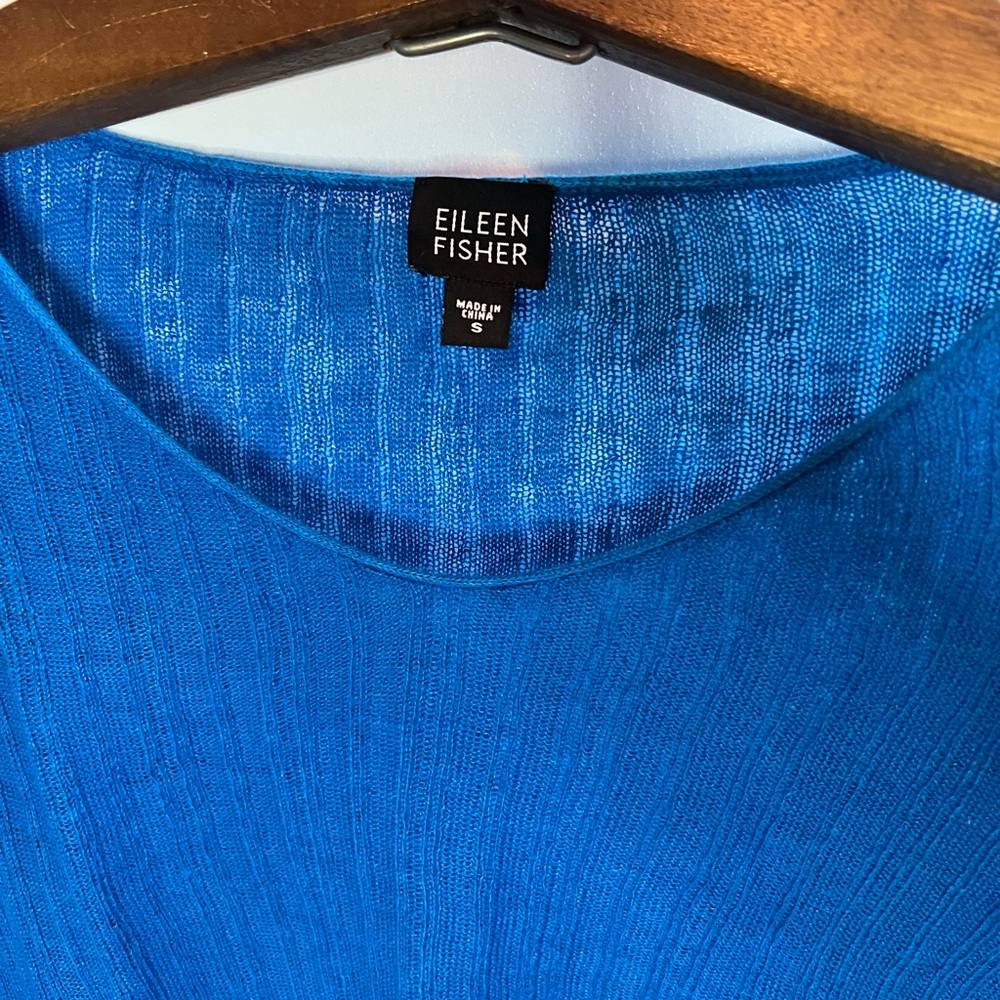 Vintage Y2K Eileen Fisher Blue Open Knit 100% Linen Sweater - Women’s Small - Picture 2 of 2